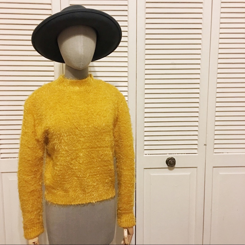 Love Tree fuzzy yellow ochre sweater
